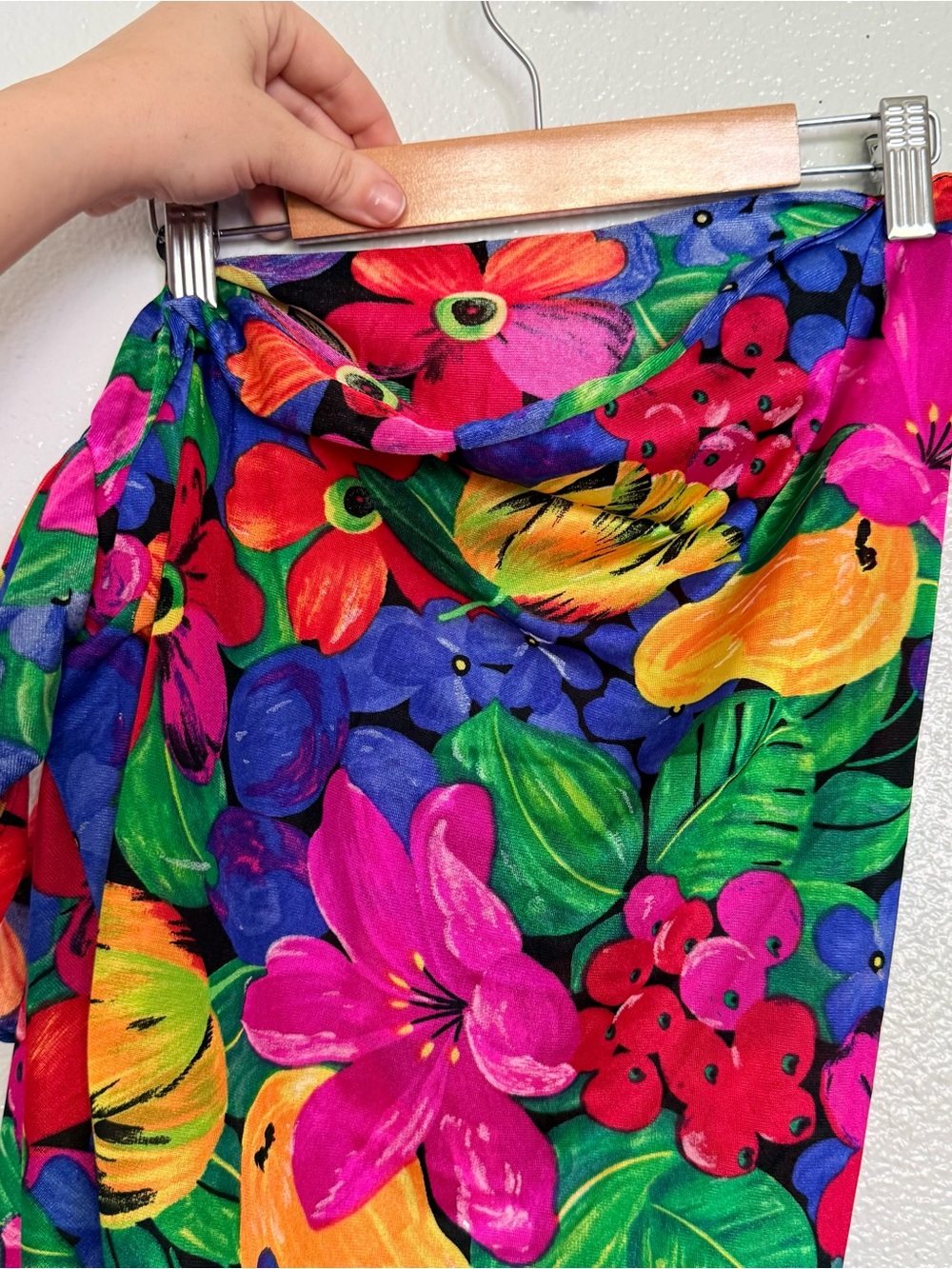 Vintage 70s Rose Marie Reid Tropical Floral Sarong Wrap Skirt Cover Up Resort